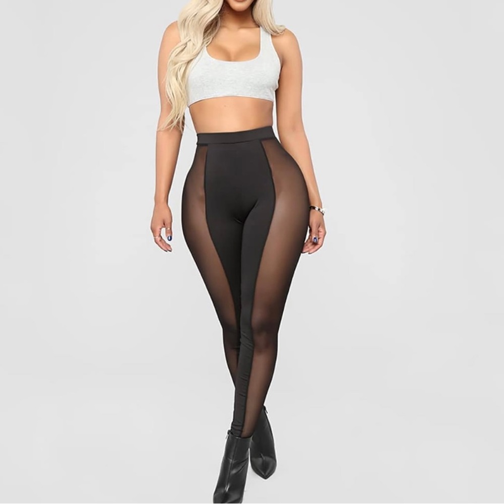 Mesh Sheer High Waist Skinny Pants Elastic See Through Leggings NWOT
